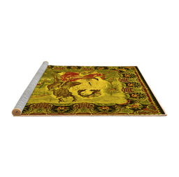 Sideview of Machine Washable Medallion Yellow French Rug, wshtr467yw