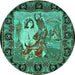 Round Medallion Turquoise French Rug, tr467turq