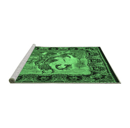 Sideview of Machine Washable Medallion Emerald Green French Area Rugs, wshtr467emgrn