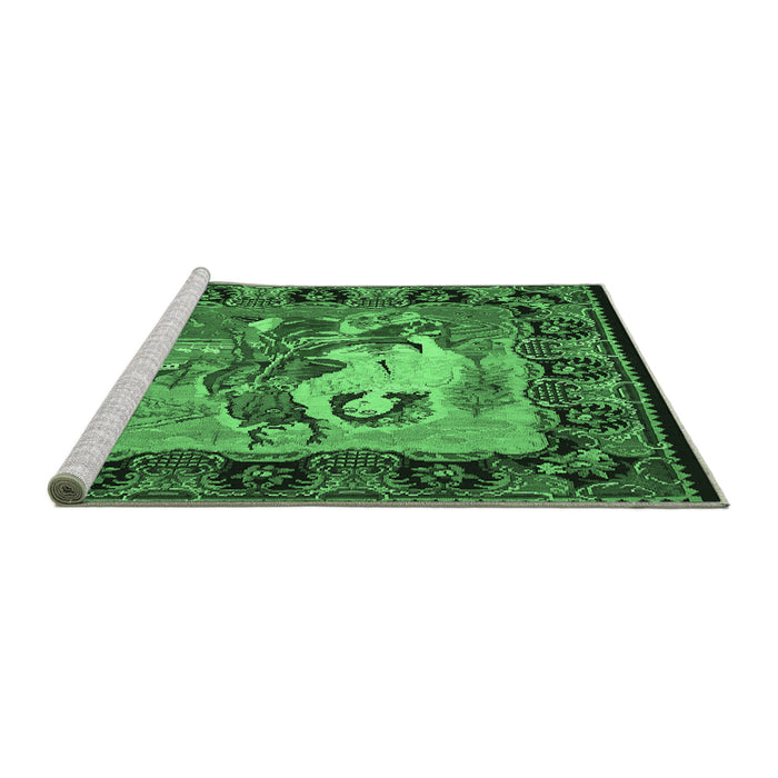 Sideview of Machine Washable Medallion Emerald Green French Area Rugs, wshtr467emgrn