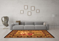 Machine Washable Medallion Orange French Rug, wshtr467org