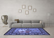 Machine Washable Medallion Blue French Rug in a Living Room, wshtr467blu