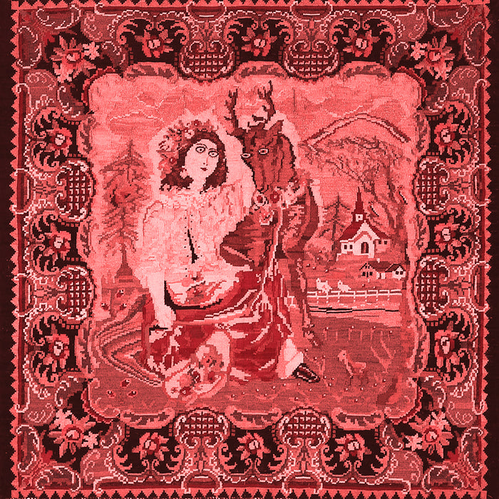 Machine Washable Medallion Red French Rug, wshtr467red