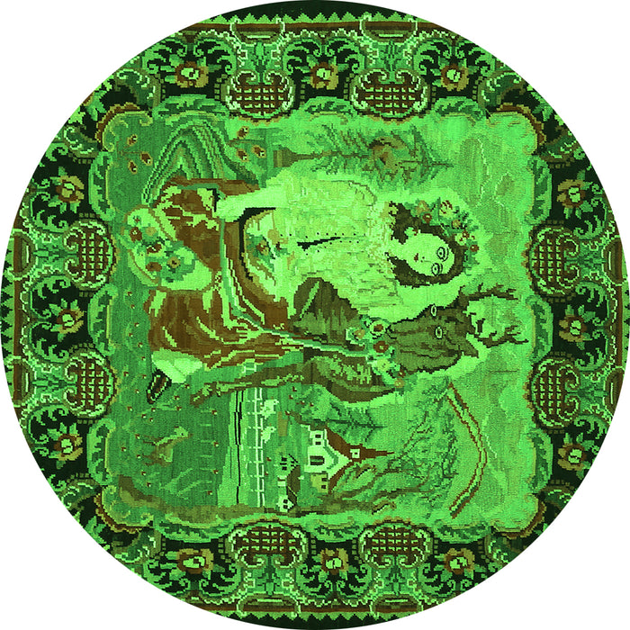 Square Medallion Green French Rug, tr467grn