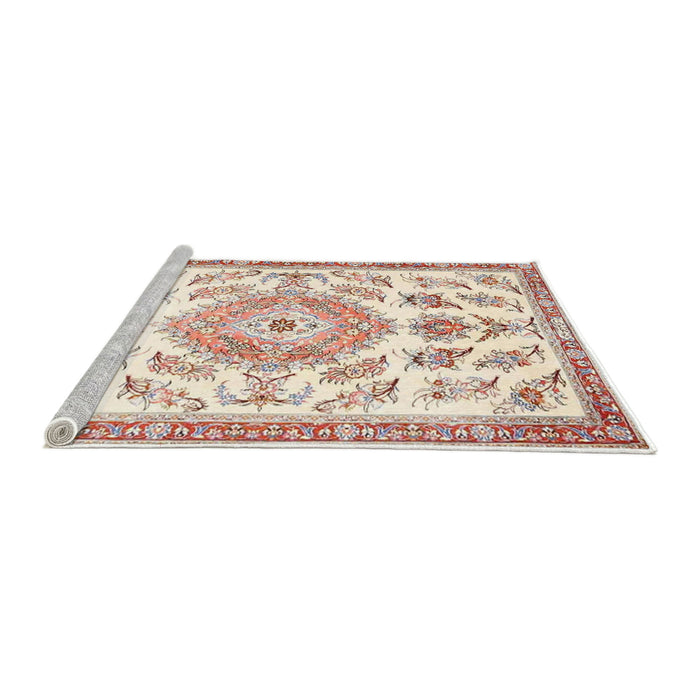 Sideview of Machine Washable Traditional Moccasin Beige Rug, wshtr4680