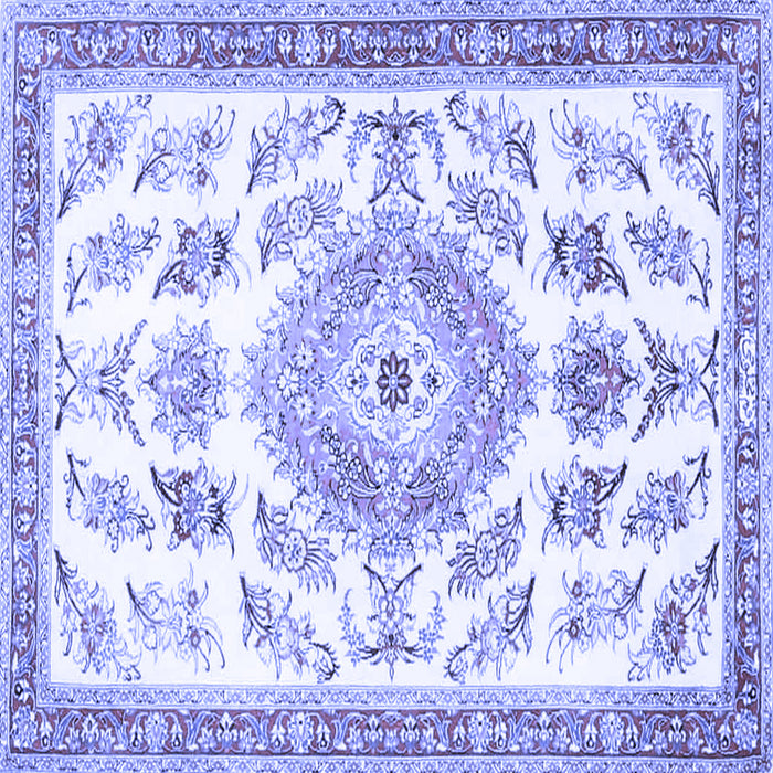 Square Machine Washable Medallion Blue Traditional Rug, wshtr4680blu