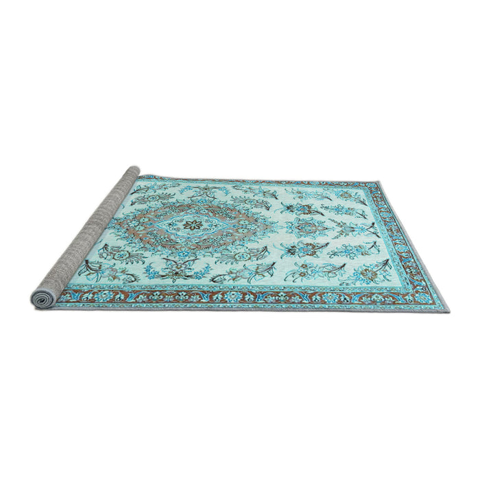 Sideview of Machine Washable Medallion Light Blue Traditional Rug, wshtr4680lblu