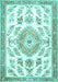 Machine Washable Medallion Turquoise Traditional Area Rugs, wshtr4680turq