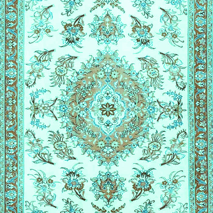 Machine Washable Medallion Turquoise Traditional Area Rugs, wshtr4680turq