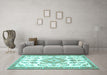 Machine Washable Medallion Turquoise Traditional Area Rugs in a Living Room,, wshtr4680turq