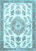 Machine Washable Medallion Light Blue Traditional Rug, wshtr4680lblu