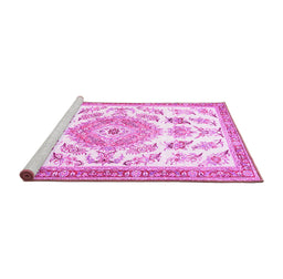 Sideview of Machine Washable Medallion Pink Traditional Rug, wshtr4680pnk