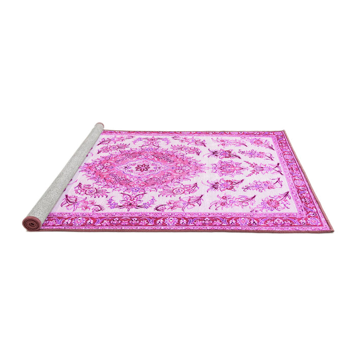 Sideview of Machine Washable Medallion Pink Traditional Rug, wshtr4680pnk