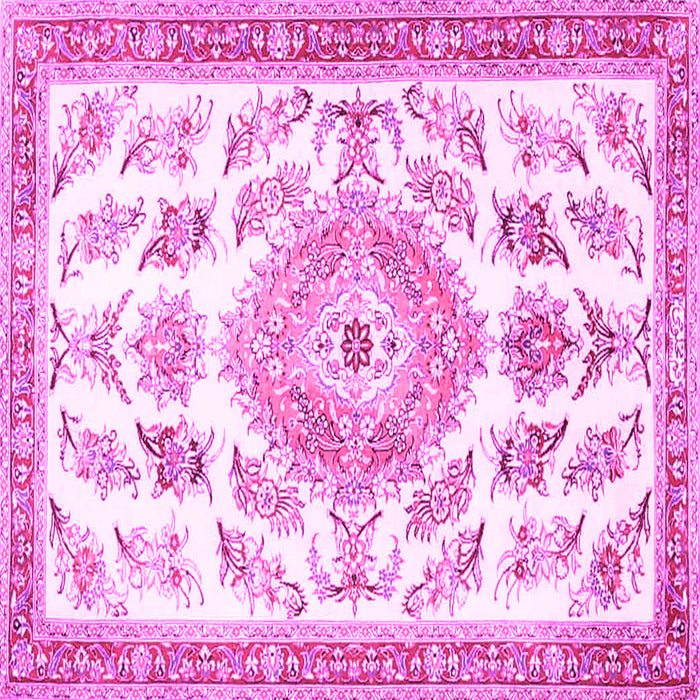 Square Machine Washable Medallion Pink Traditional Rug, wshtr4680pnk
