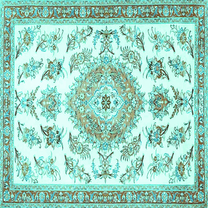 Square Machine Washable Medallion Turquoise Traditional Area Rugs, wshtr4680turq