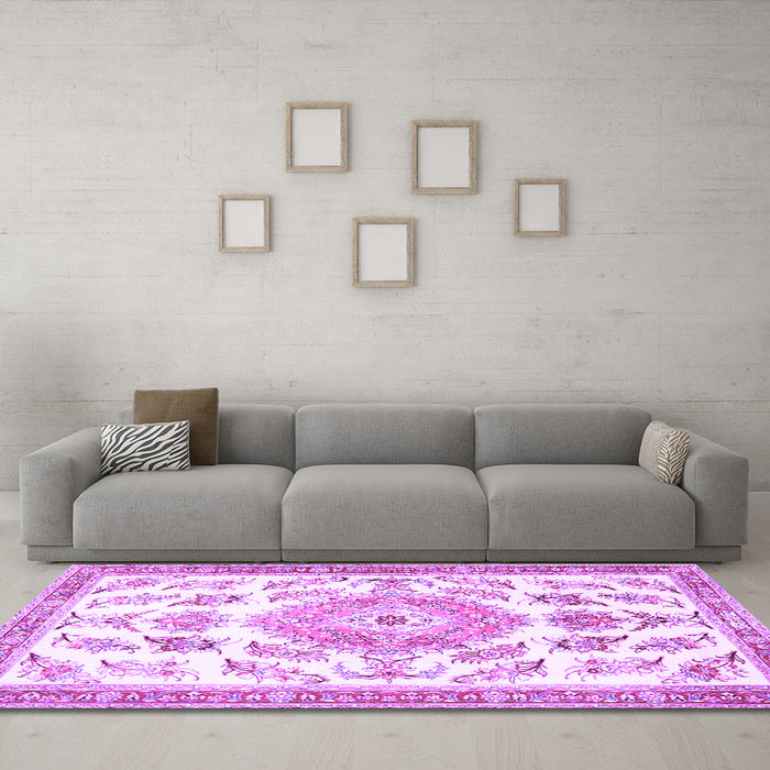 Machine Washable Medallion Purple Traditional Area Rugs in a Living Room, wshtr4680pur