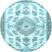 Round Machine Washable Medallion Light Blue Traditional Rug, wshtr4680lblu