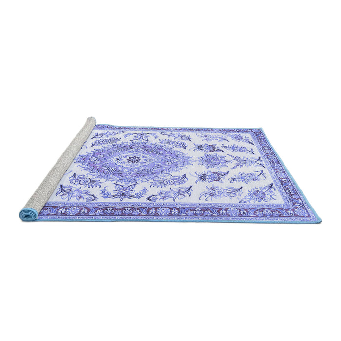 Sideview of Machine Washable Medallion Blue Traditional Rug, wshtr4680blu