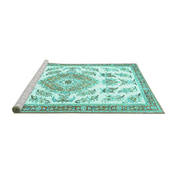 Sideview of Machine Washable Medallion Turquoise Traditional Area Rugs, wshtr4680turq