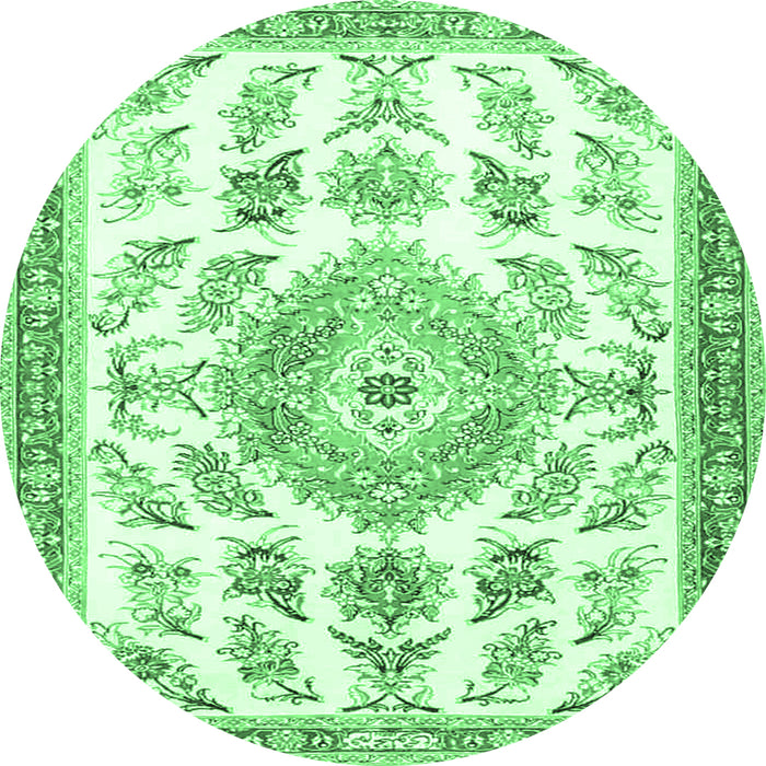 Round Machine Washable Medallion Emerald Green Traditional Area Rugs, wshtr4680emgrn