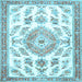 Square Machine Washable Medallion Light Blue Traditional Rug, wshtr4680lblu