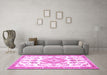 Machine Washable Medallion Pink Traditional Rug in a Living Room, wshtr4680pnk