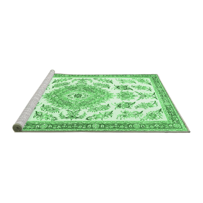 Sideview of Machine Washable Medallion Emerald Green Traditional Area Rugs, wshtr4680emgrn