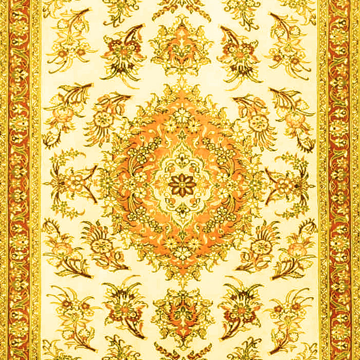 Machine Washable Medallion Yellow Traditional Rug, wshtr4680yw