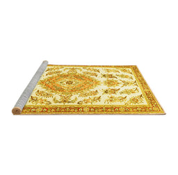 Sideview of Machine Washable Medallion Yellow Traditional Rug, wshtr4680yw