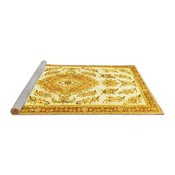 Sideview of Machine Washable Medallion Yellow Traditional Rug, wshtr4680yw