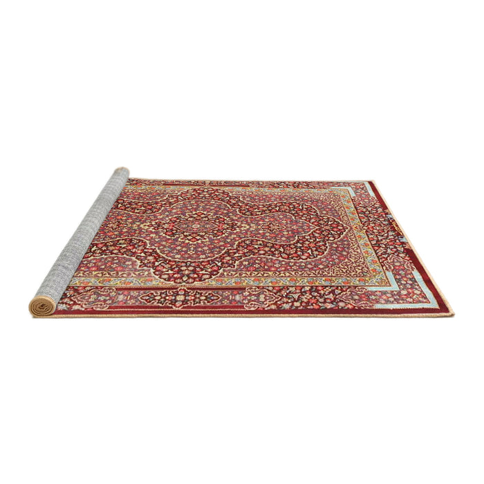 Sideview of Machine Washable Traditional Tangerine Pink Rug, wshtr4681
