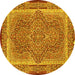 Round Machine Washable Medallion Yellow Traditional Rug, wshtr4681yw