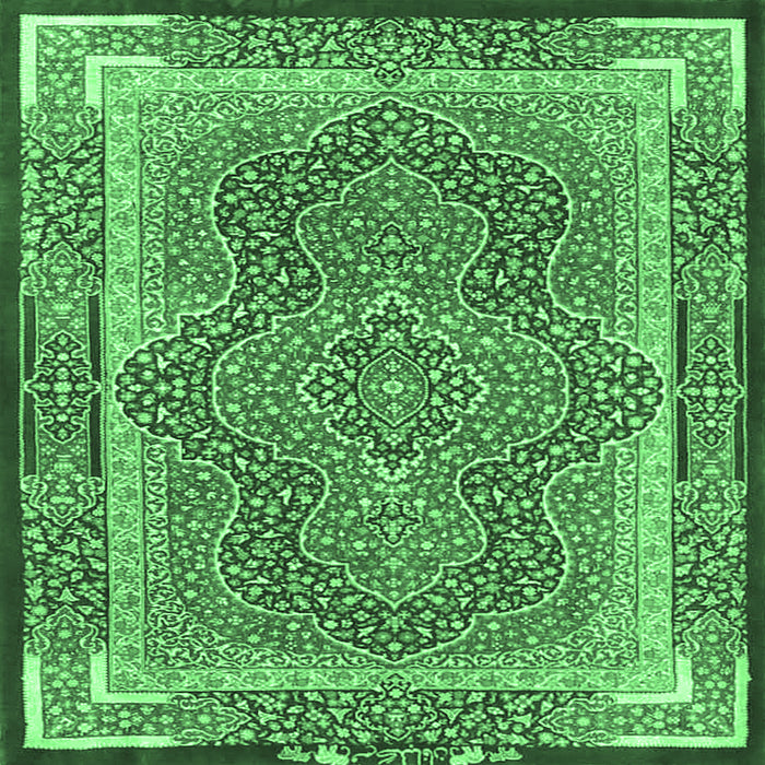 Square Machine Washable Medallion Emerald Green Traditional Area Rugs, wshtr4681emgrn