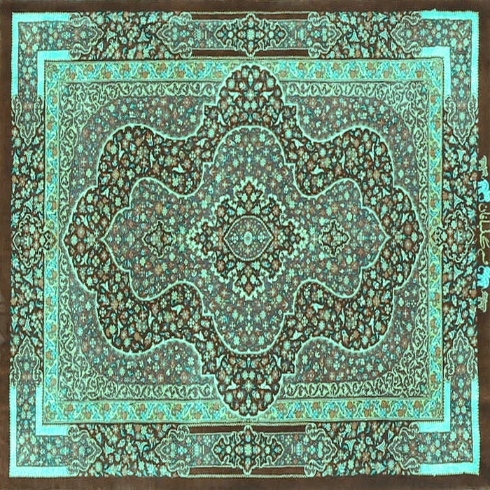 Square Machine Washable Medallion Turquoise Traditional Area Rugs, wshtr4681turq
