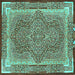 Square Machine Washable Medallion Turquoise Traditional Area Rugs, wshtr4681turq