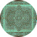 Round Medallion Turquoise Traditional Rug, tr4681turq