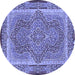 Round Machine Washable Medallion Blue Traditional Rug, wshtr4681blu