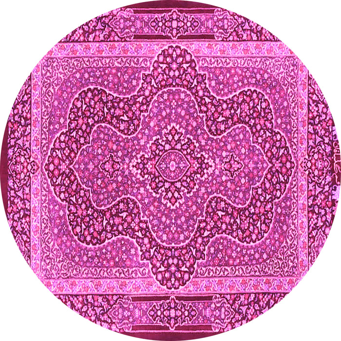 Round Machine Washable Medallion Pink Traditional Rug, wshtr4681pnk