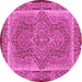 Round Machine Washable Medallion Pink Traditional Rug, wshtr4681pnk