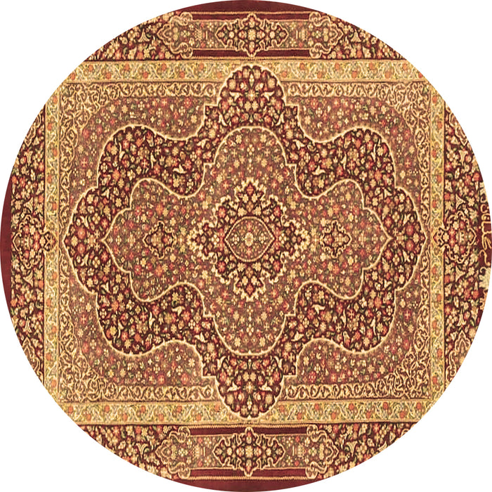 Round Machine Washable Medallion Brown Traditional Rug, wshtr4681brn