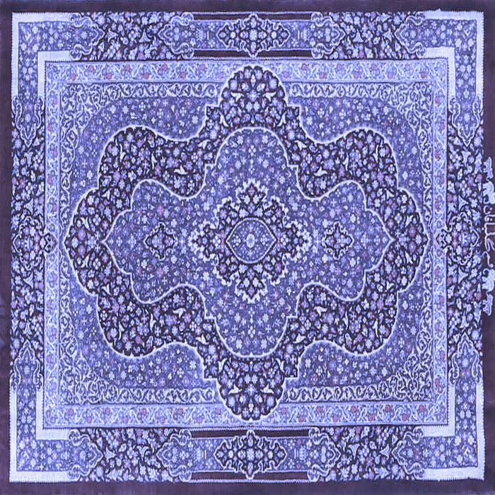 Square Machine Washable Medallion Blue Traditional Rug, wshtr4681blu