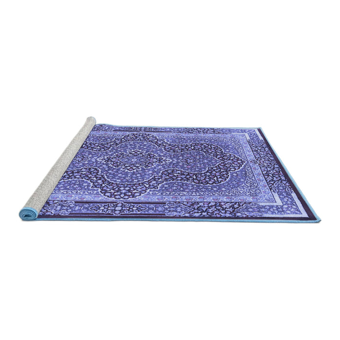 Sideview of Machine Washable Medallion Blue Traditional Rug, wshtr4681blu