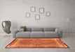Machine Washable Medallion Orange Traditional Area Rugs in a Living Room, wshtr4681org