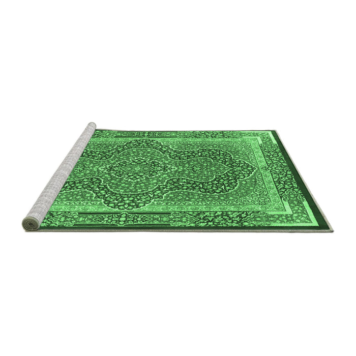 Sideview of Machine Washable Medallion Emerald Green Traditional Area Rugs, wshtr4681emgrn