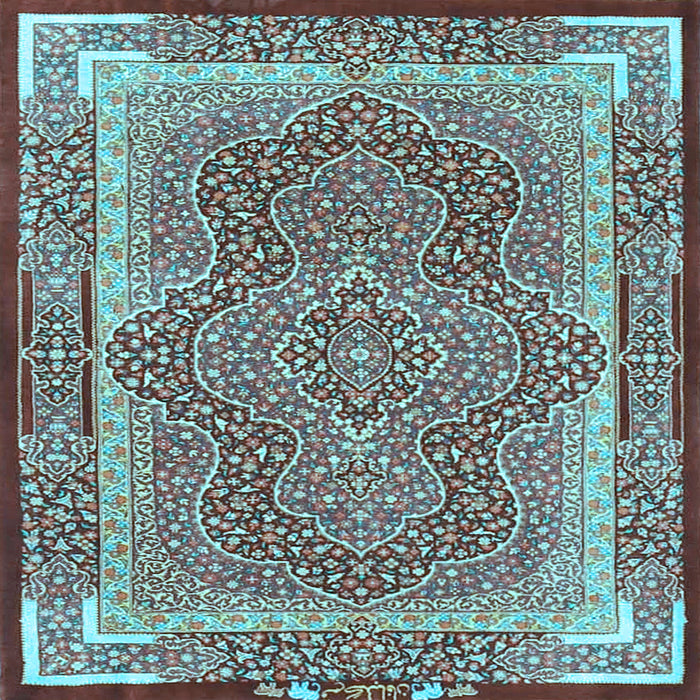 Square Machine Washable Medallion Light Blue Traditional Rug, wshtr4681lblu