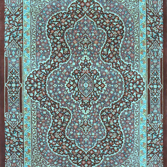 Machine Washable Medallion Light Blue Traditional Rug, wshtr4681lblu