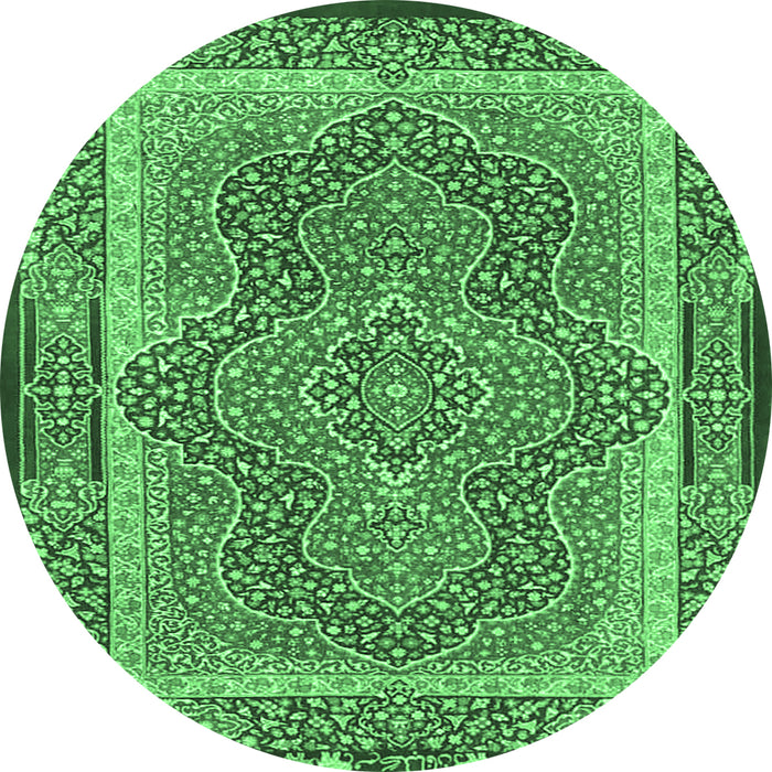 Round Machine Washable Medallion Emerald Green Traditional Area Rugs, wshtr4681emgrn