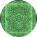 Round Machine Washable Medallion Emerald Green Traditional Area Rugs, wshtr4681emgrn