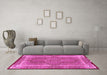 Machine Washable Medallion Pink Traditional Rug in a Living Room, wshtr4681pnk