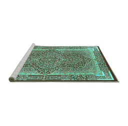 Sideview of Machine Washable Medallion Turquoise Traditional Area Rugs, wshtr4681turq